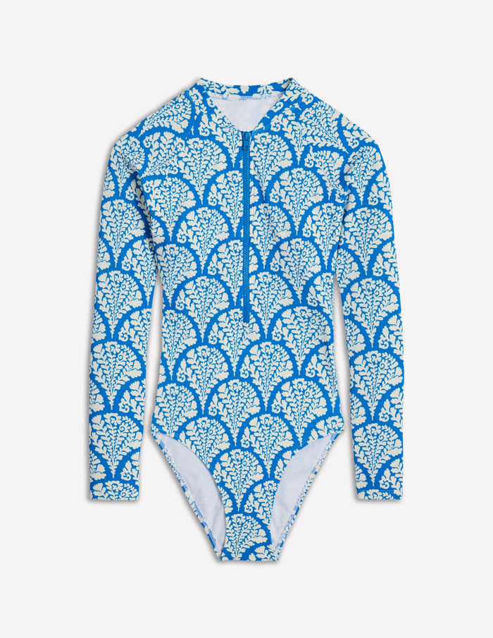 Sporty Raglan Sleeve Swimsuit Bright Blue, Blossomy
