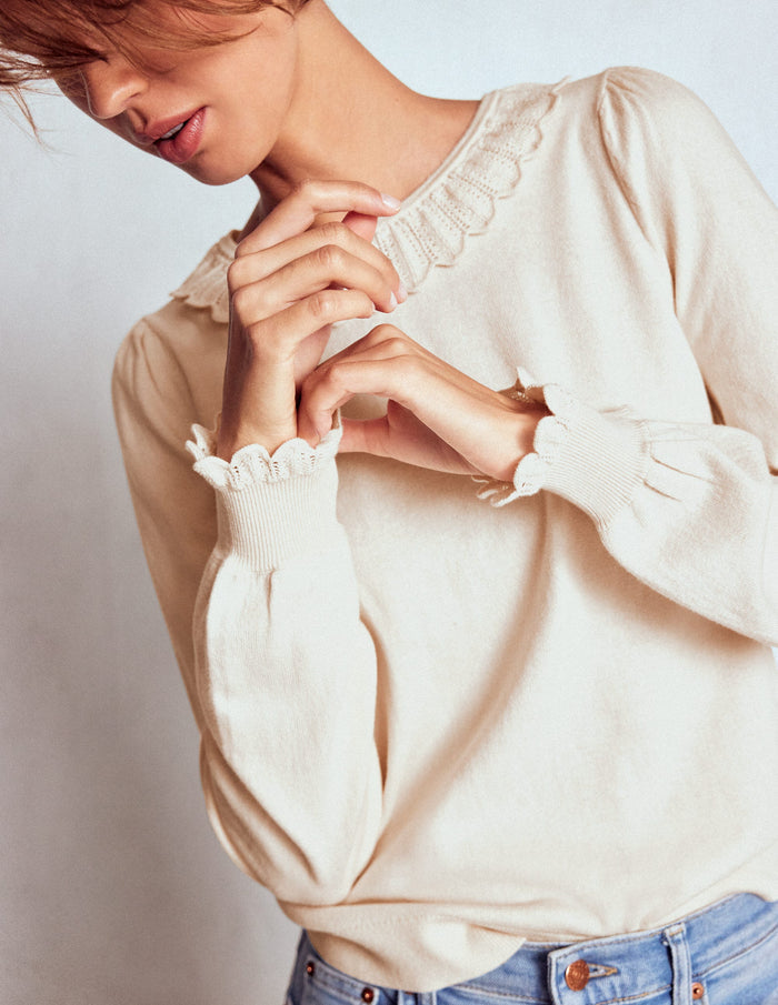 Melina Cotton Ruffle Sweater Warm Ivory