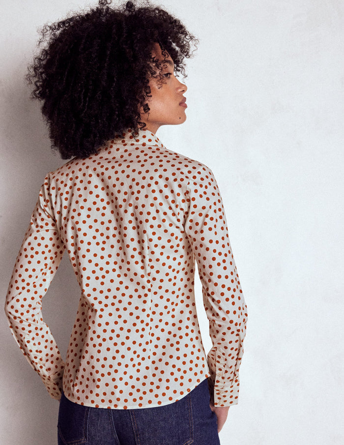 Saskia Stretch Cotton Shirt Cognac, Painted Dot