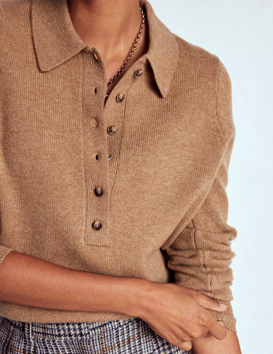 Collared Cashmere Sweater Camel Melange