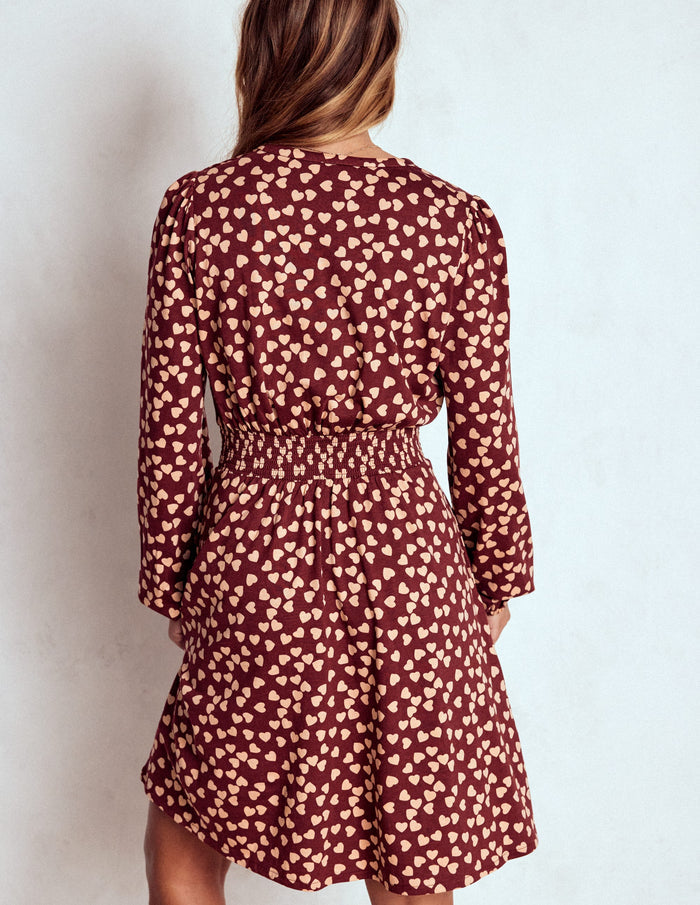 Sarah Short Jersey Dress Chestnut, Heart Cascade