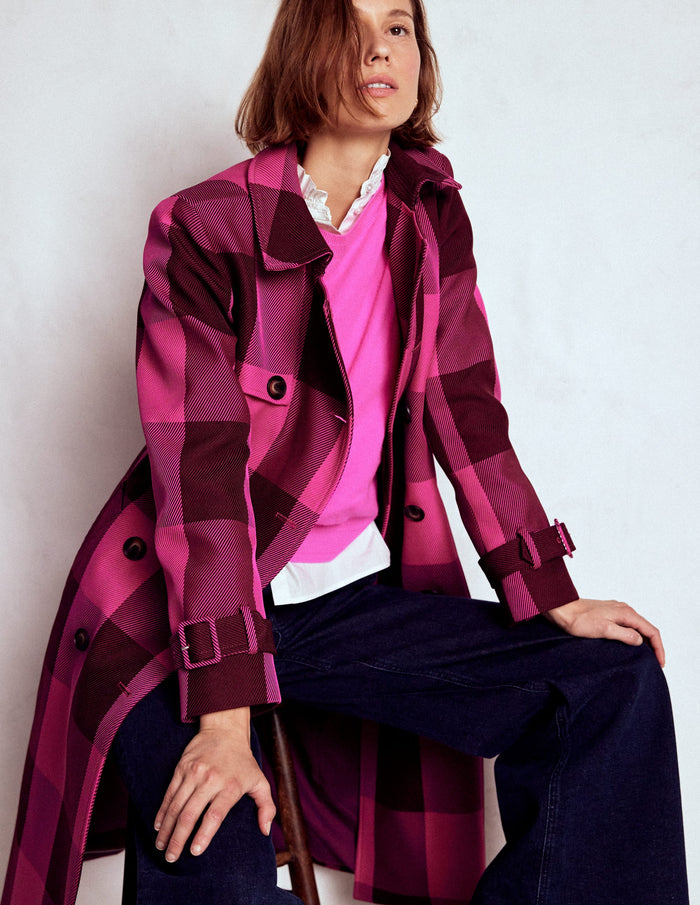 Cheltenham Trench Coat Pink Peony, Chestnut Gingham