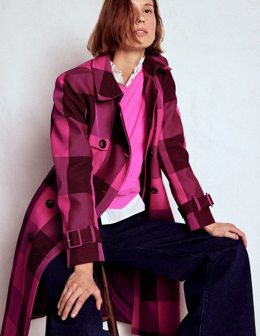 Cheltenham Trench Coat Pink Peony, Chestnut Gingham