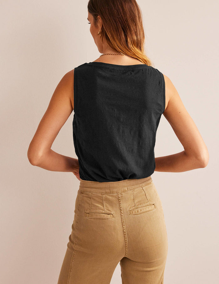 Regular V-neck Slub Vest Black