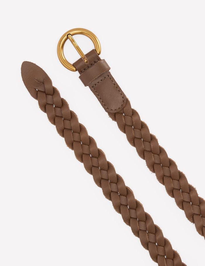 Skinny Plaited Belt Raw Umber