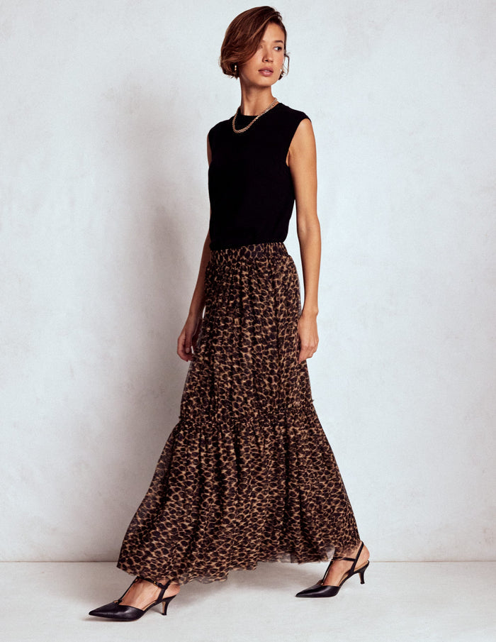 Anna Tulle Midi Skirt Leopard