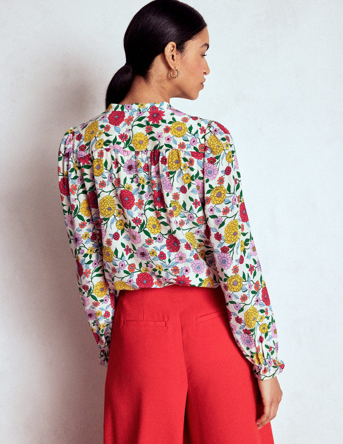 Alice Frill Front Silk Top Multi, Dahlia Trail