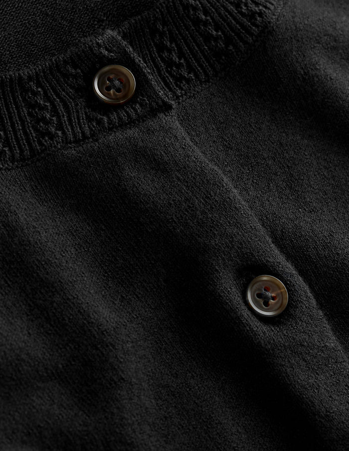 Emilia Cotton Crew Cardigan Black