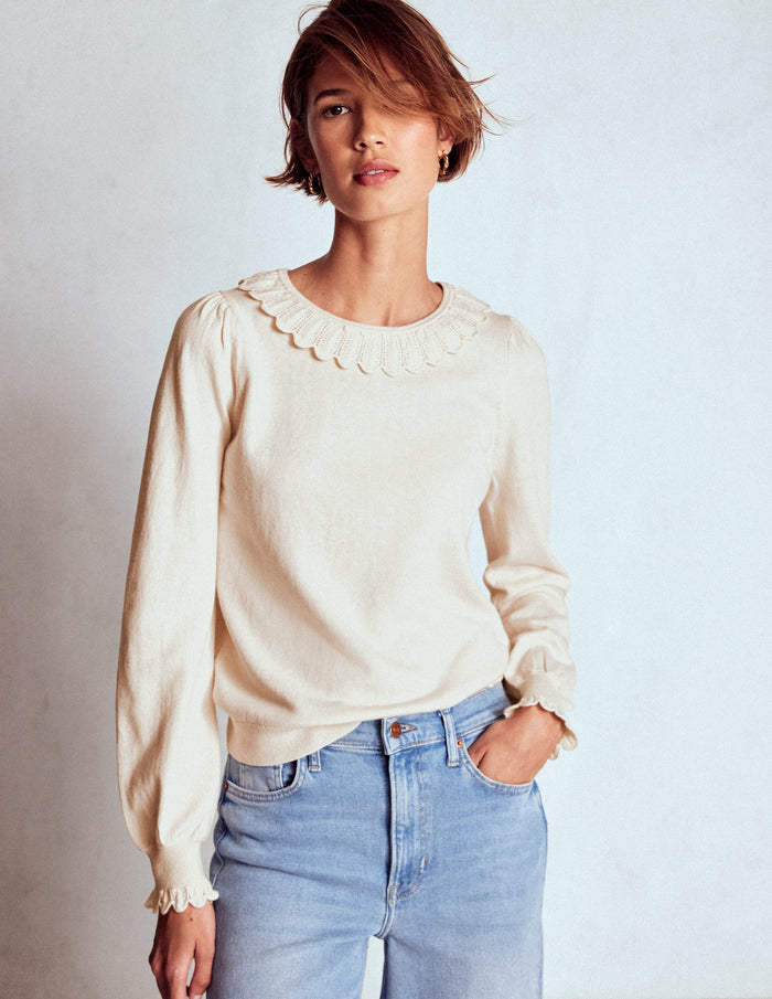 Melina Cotton Ruffle Sweater Warm Ivory