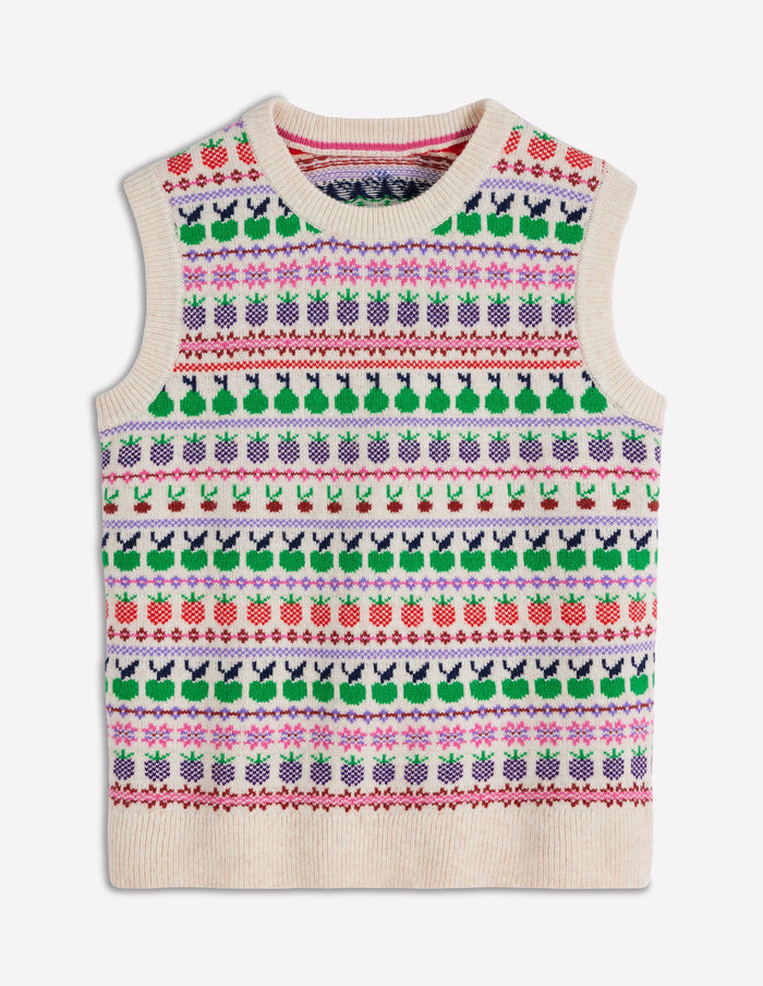 Edie Fair Isle Vest Ecru Marl, Fruit