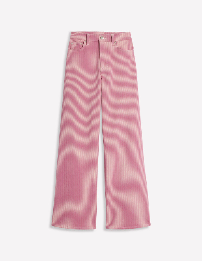 High Rise Wide Leg Jeans Pink Stripe