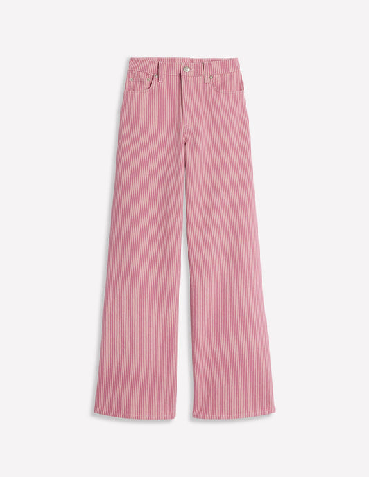 High Rise Wide Leg Jeans Pink Stripe