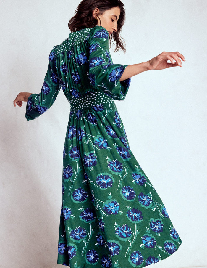 Lily Long Sleeve Midi Dress Emerald, Delicate Carnation