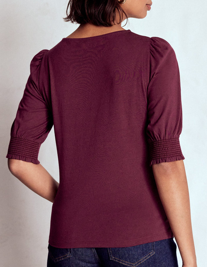 Short Sleeve Smocked Cuff Top Deep Wisteria