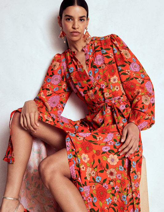 Mae Occasion Maxi Shirt Dress Firecracker Red, Dahlia Trail
