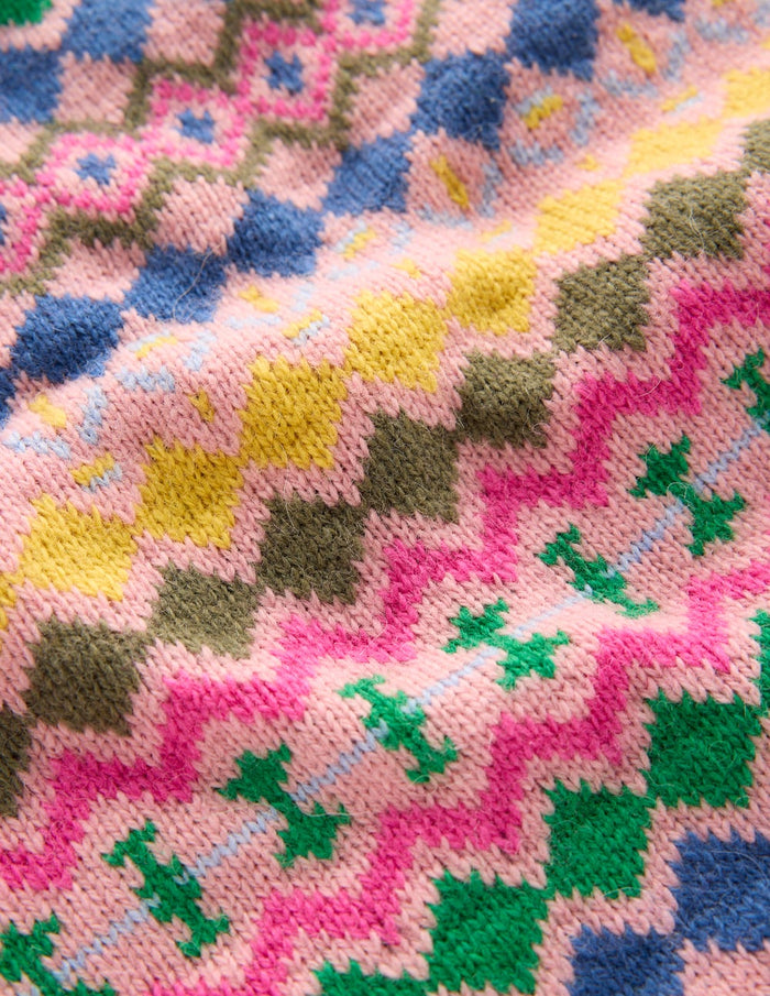 Edie Fair Isle Sweater Pink, Geo Fair Isle