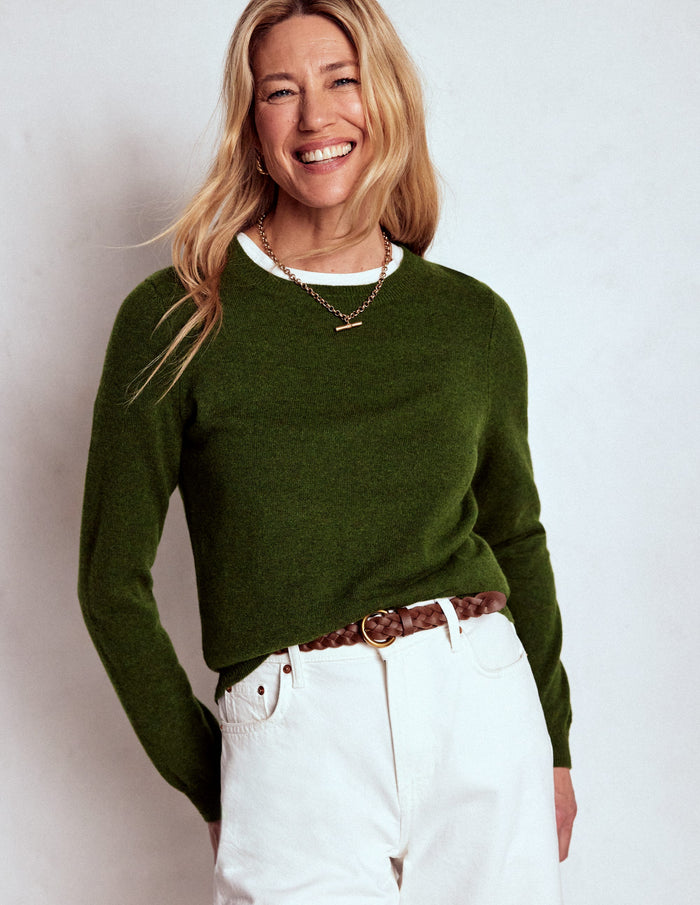 Eva Cashmere Crew Neck Sweater Leaf Green Melange