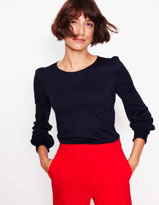 Smocked Cuff Supersoft Top Navy