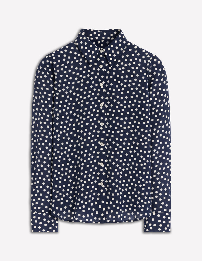 Sienna Silk Shirt French Navy, Painted Dot