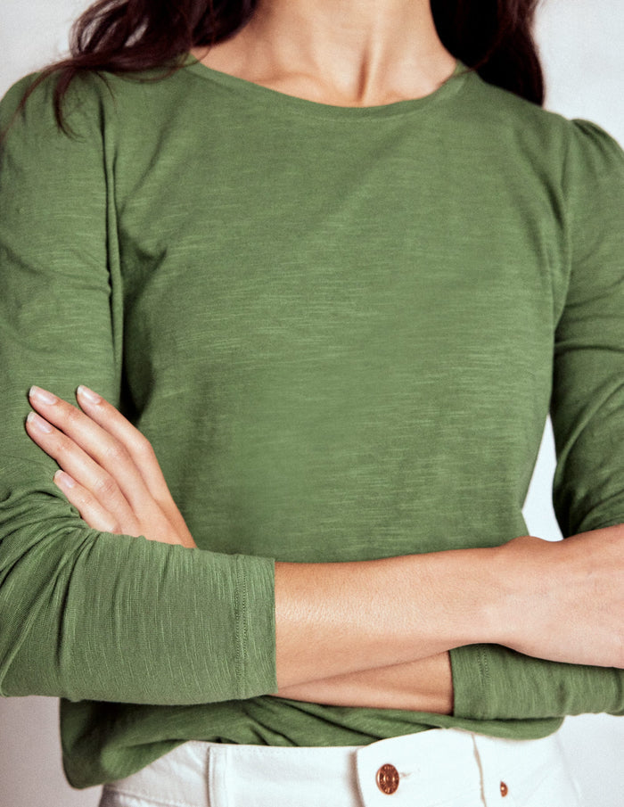 Cotton Crew Long Sleeve Top Safari Green