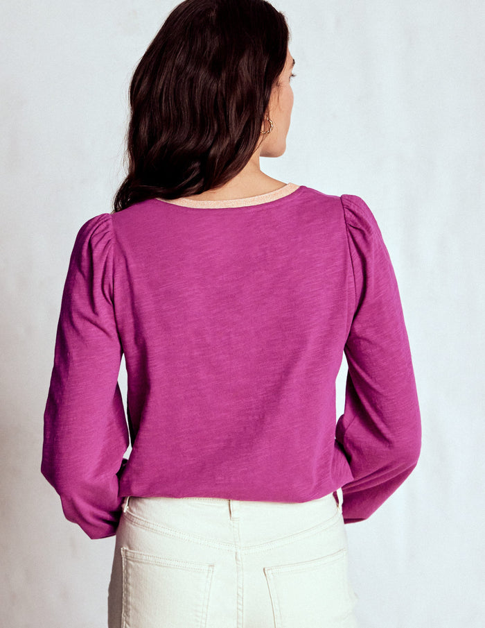 Metallic Trim Long Sleeve Top Rich Magenta