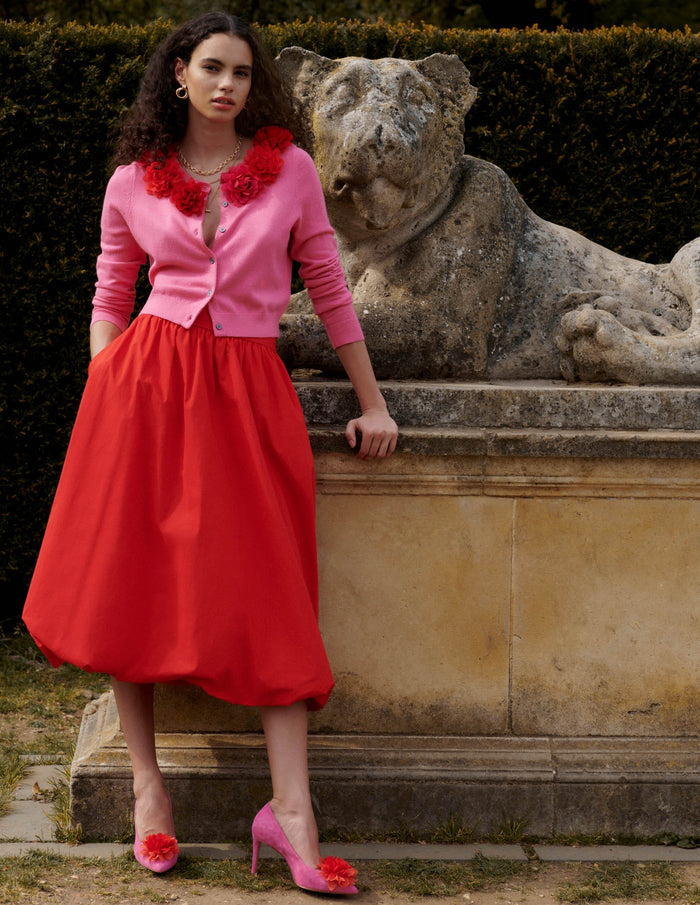 Bubble Hem Midi Skirt Poppy Red