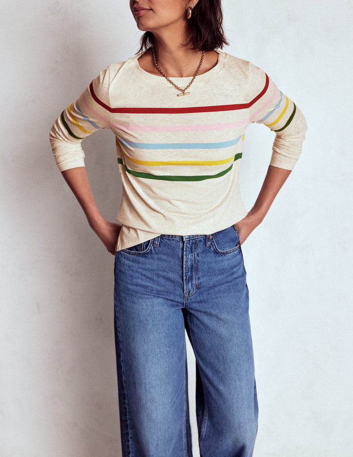 Olivia Long Sleeve Breton Oatmeal Marl Placed Breton