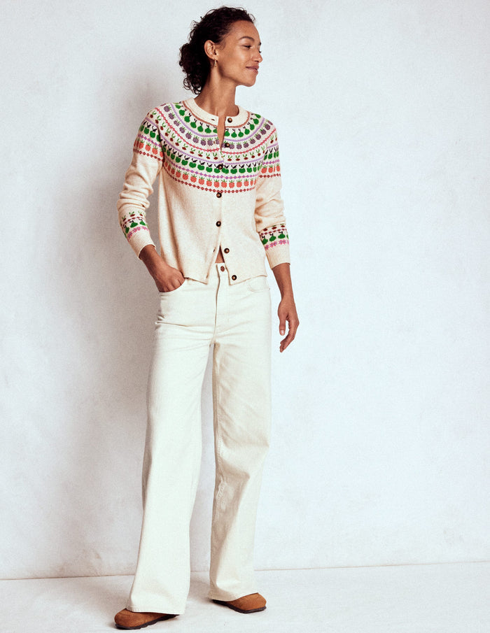 Edie Fair Isle Cardigan Ecru Marl, Fruit