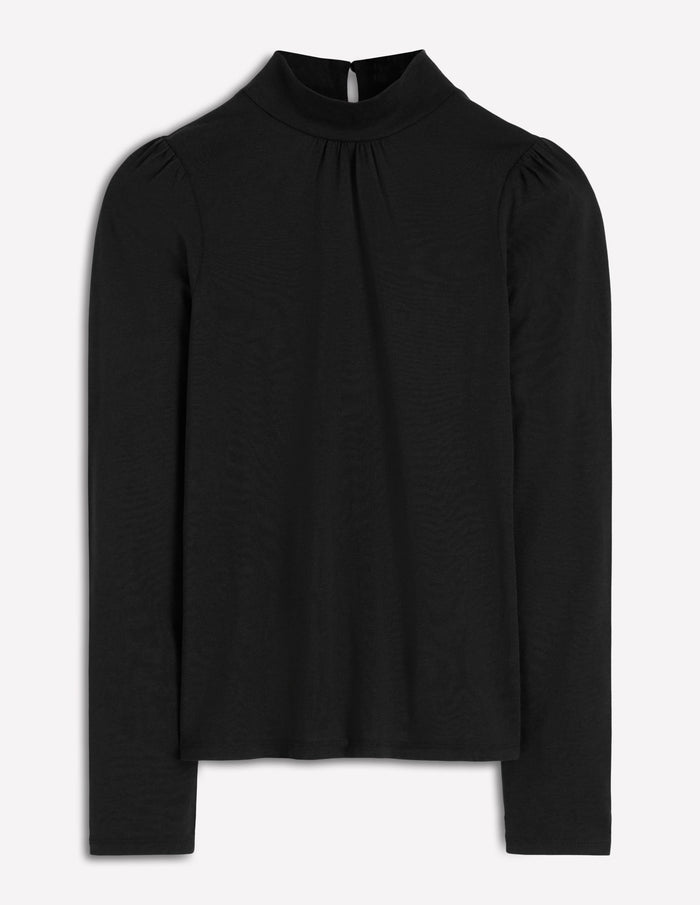 Puff Shoulder Jersey Top Black