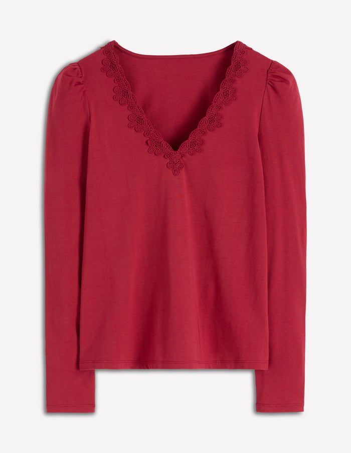 Flora Lace V-neck Top Burgundy Red