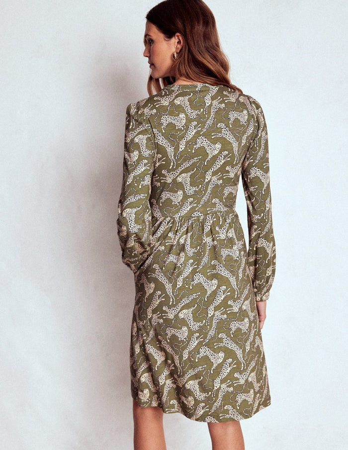 Naomi Relaxed Jersey Dress Woodland Green, Leopard