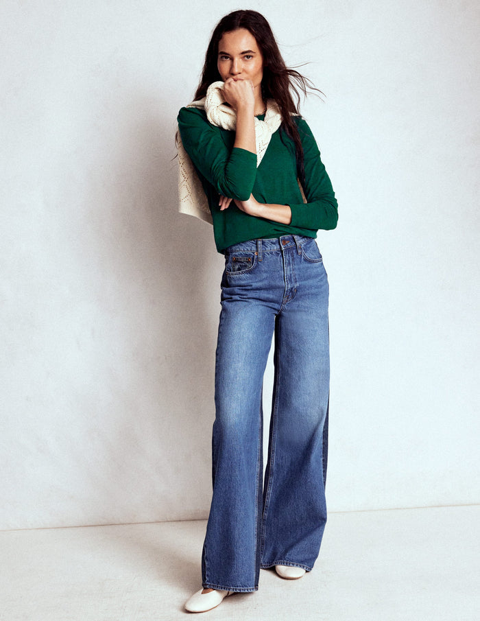 Cotton Crew Long Sleeve Top Drake Green