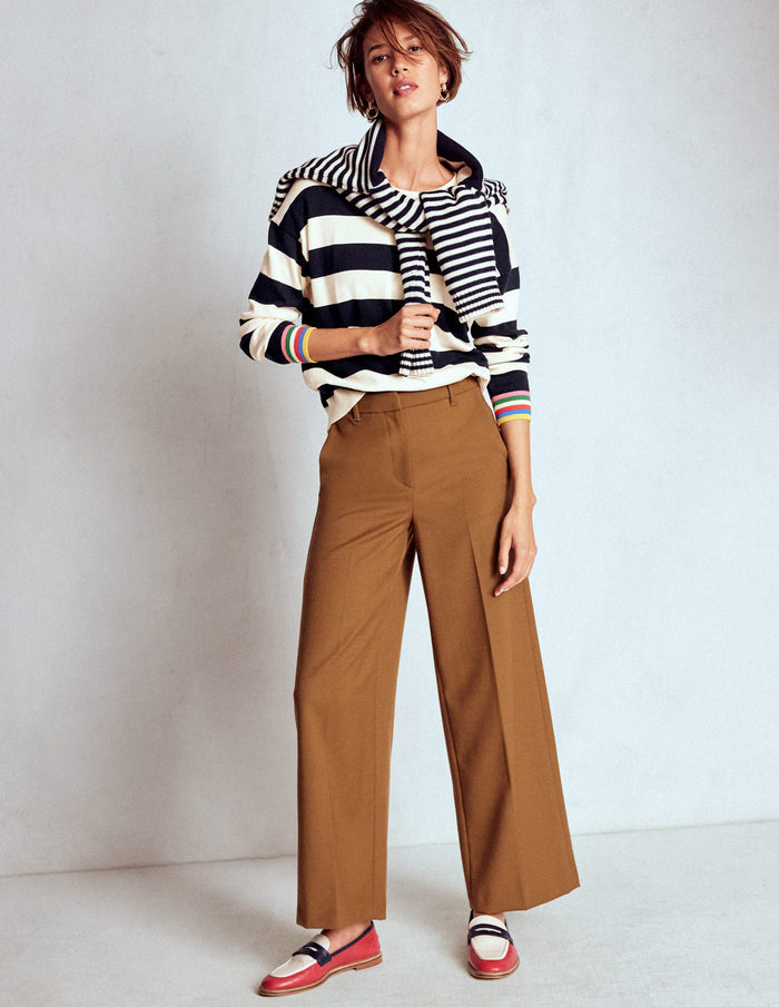 Lara Relaxed Cotton Jumper Navy, Ivory Stripe