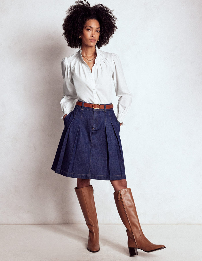 Lorna Pleated Cotton Top White