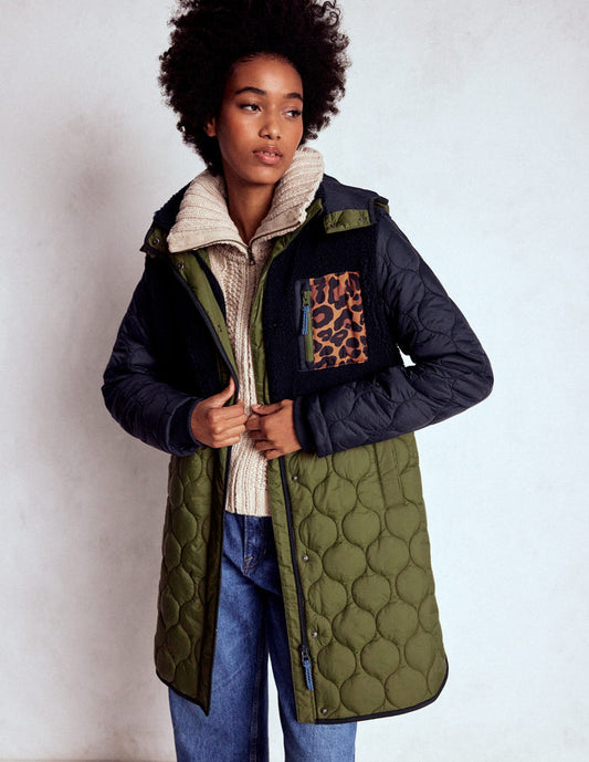 Borg Mix Coat Navy & Khaki Mix