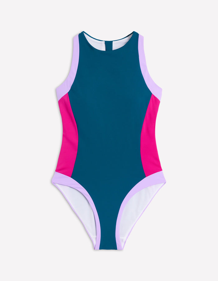 Piped Sporty Swimsuit Oceanside Blue