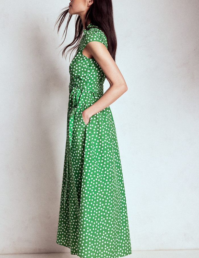 Julia Cotton Wrap Midi Dress Highland Green, Painted Dot