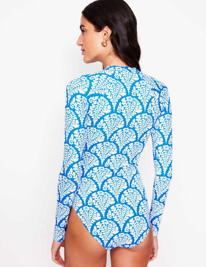 Sporty Raglan Sleeve Swimsuit Bright Blue, Blossomy