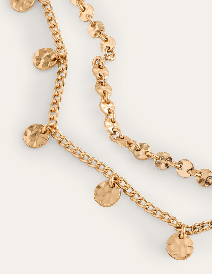 Hammered Disk Layered Necklace Gold Colour