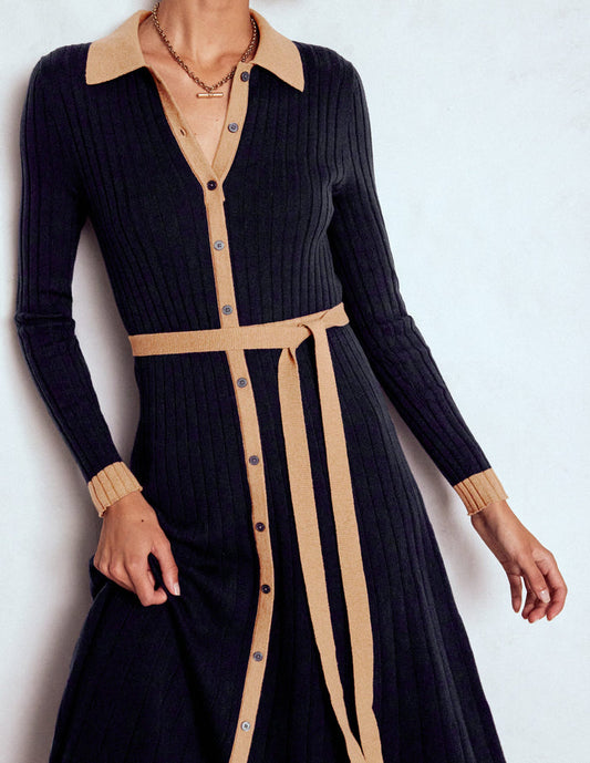Rachel Knitted Shirt Dress Navy