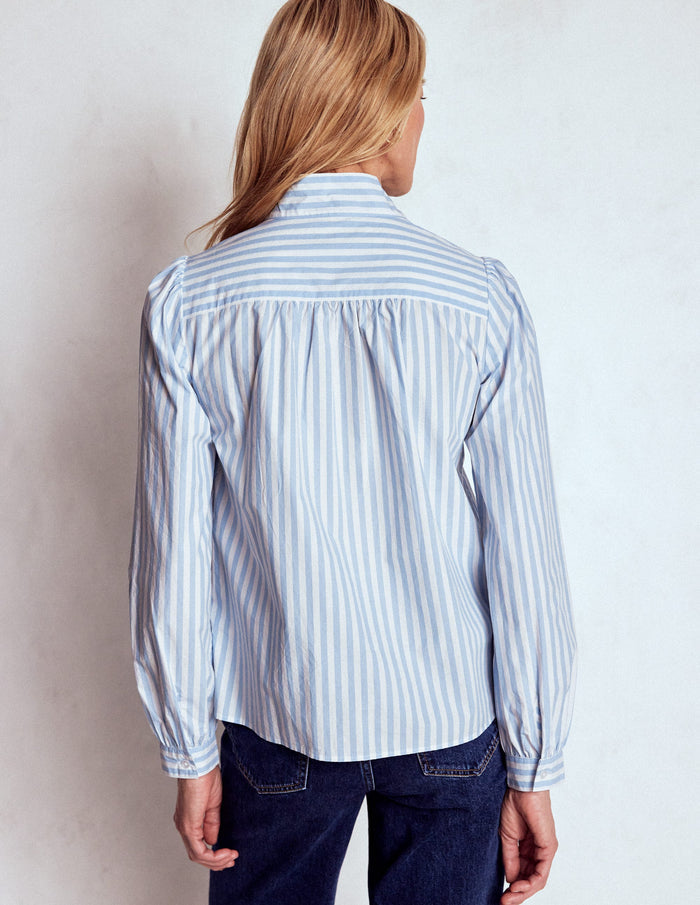 Tie Neck Top Glacier Blue and Ivory Stripe