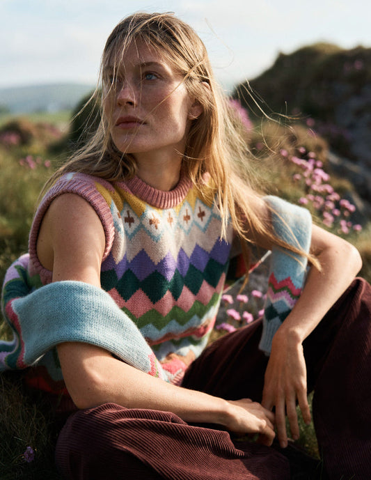 Eleanor Fair Isle Vest Pink Heritage Fair Isle