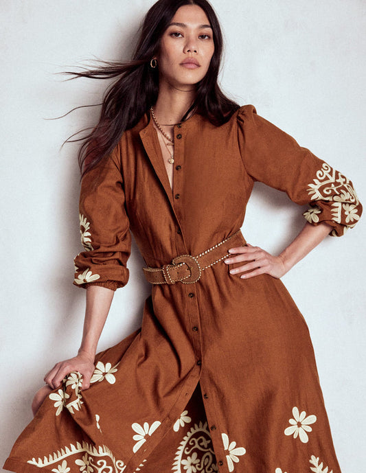 Mae Linen Blend Shirt Dress Russet