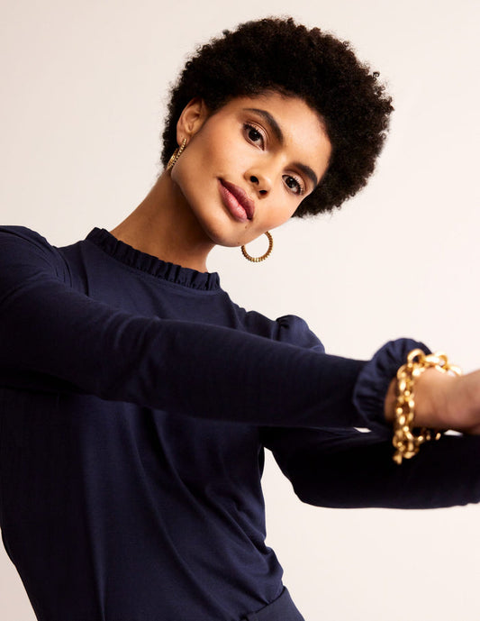 Supersoft Frill Detail Top Navy