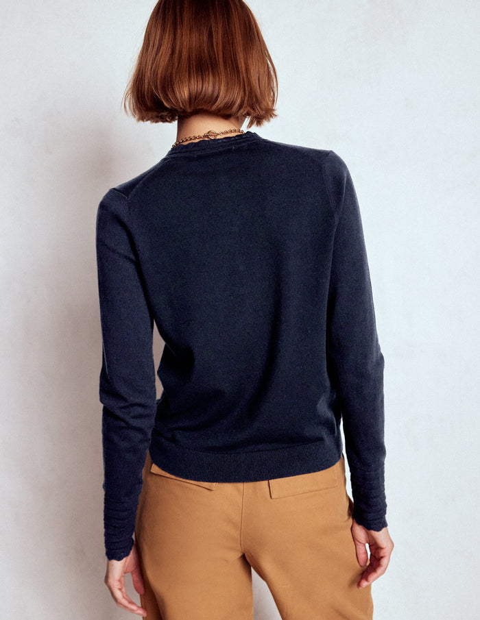 Angela Cotton Scallop Cardigan Navy