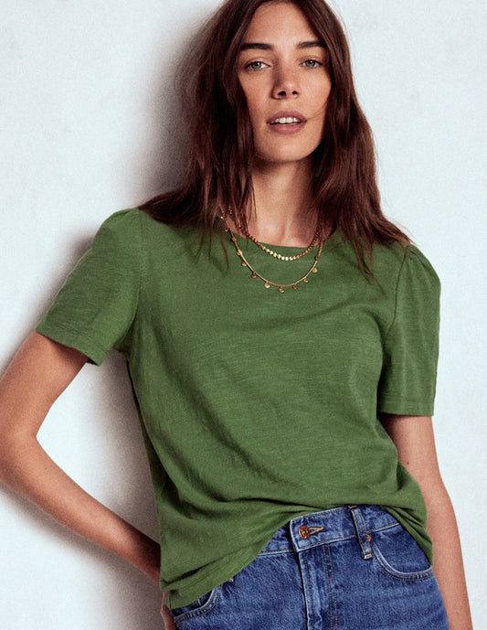 Cotton Puff Sleeve T-Shirt Safari Green