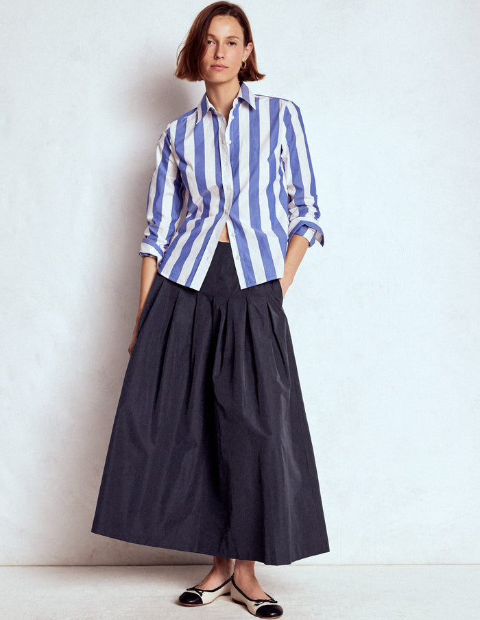 Valentina Taffeta Midi Skirt Navy