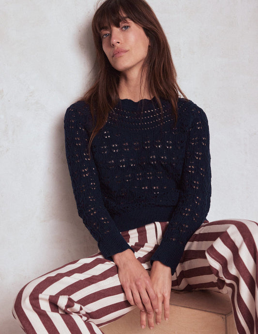 Crochet Mix Stitch Sweater Navy
