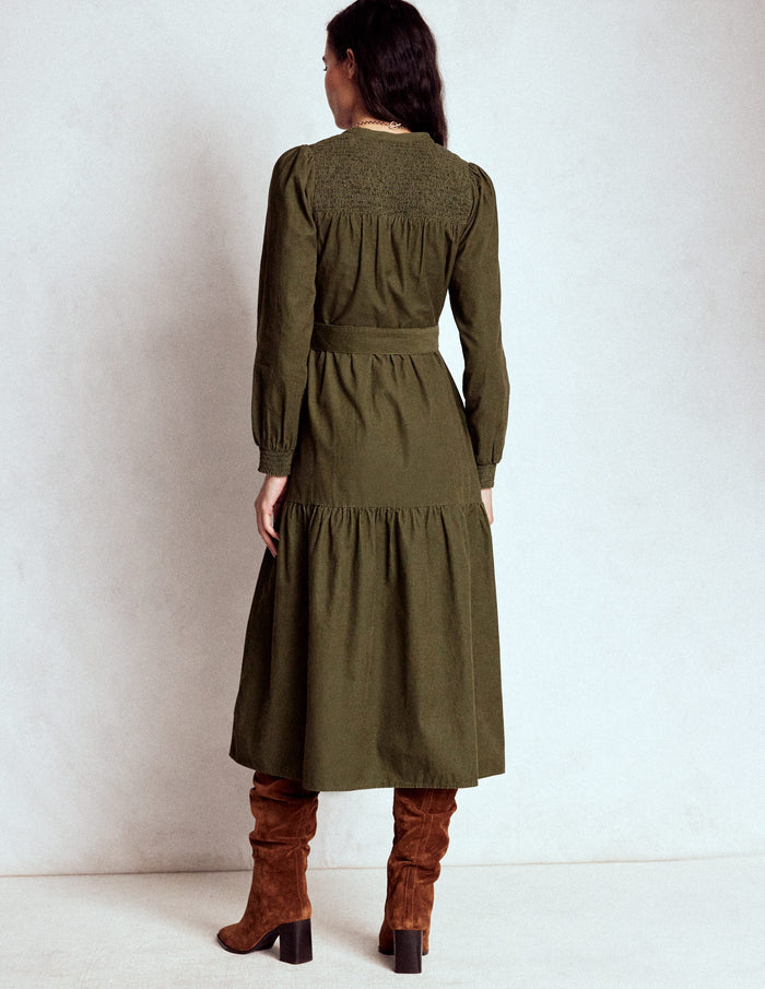 Cecily Cord Midi Dress Woodland Green