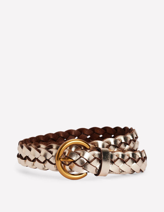 Skinny Plaited Belt Gold